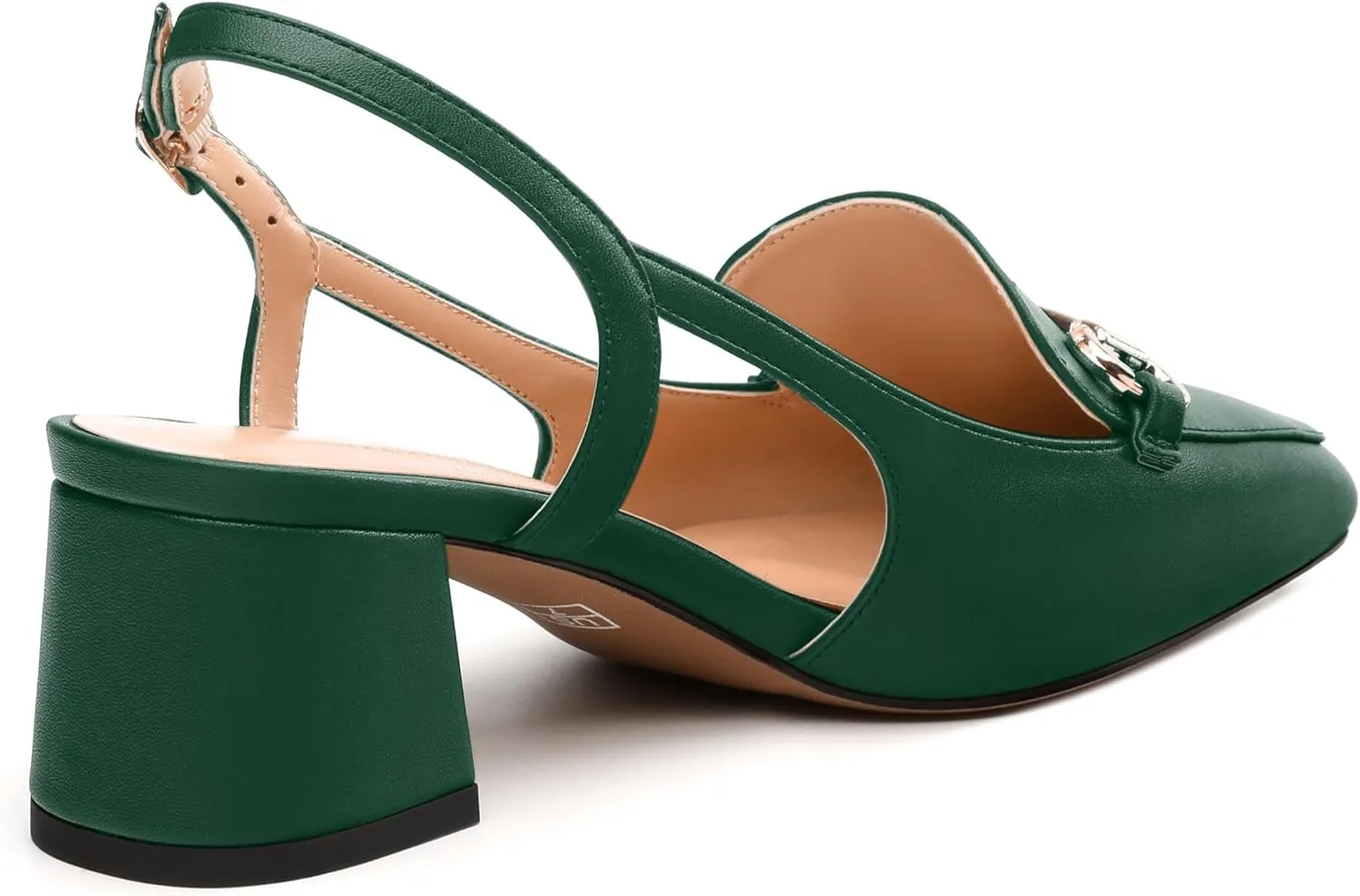 Womens Slingback Pumps, Square Toe Mid Block Heel Slingbacks for Women, Chunky Heel Pumps with Metal Buckle 2"