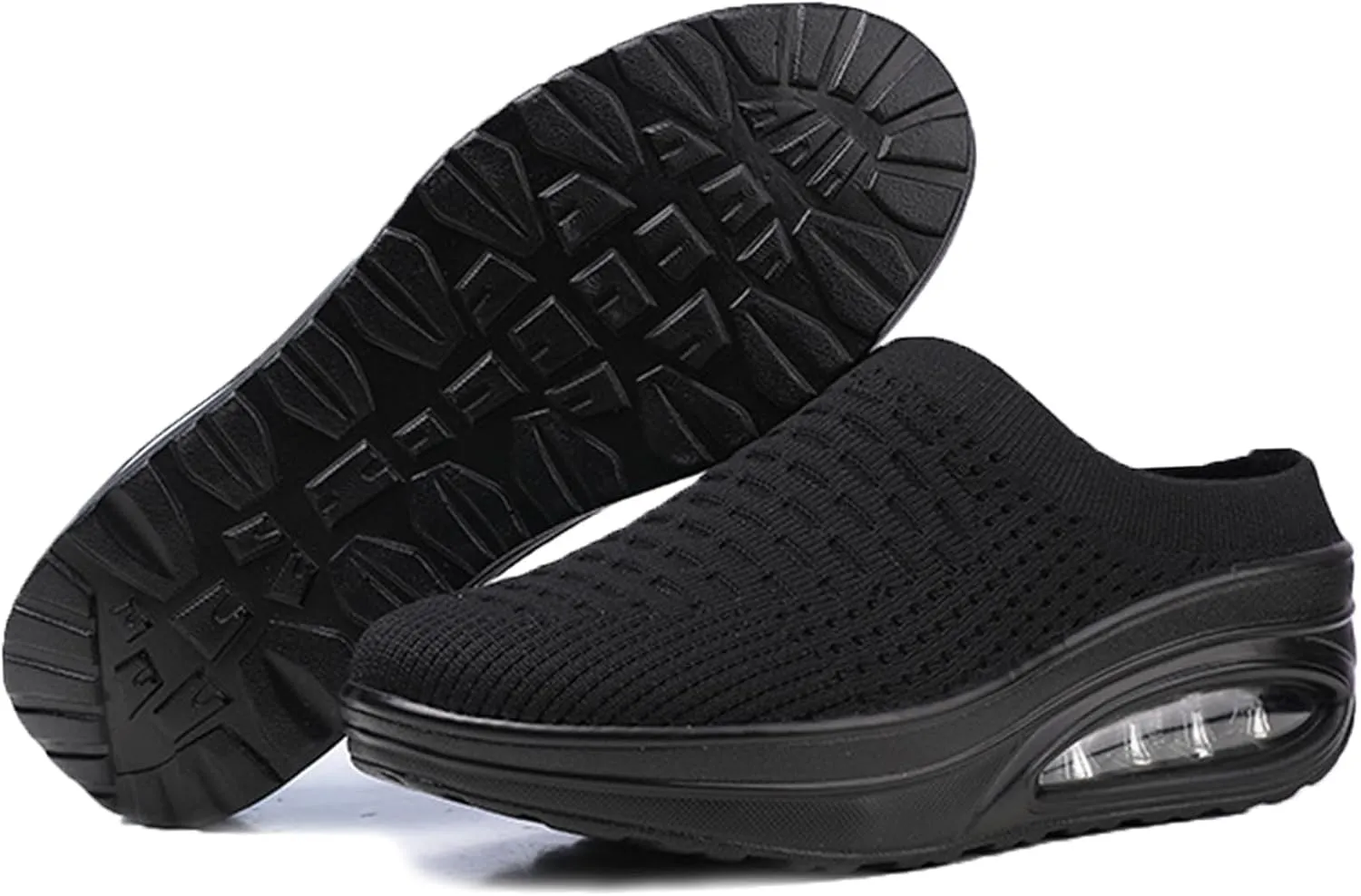 Women's Slip-on Mule Sneakers Breathable Air Cushion Wedge Backless Walking Shoe Lightweight Platform Orthotic Clog Casual Toning Rocker Shoe
