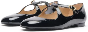 Women's Square Closed Toe Crisscross Ballet Flats Chic Patent Leather Cross Strap with Buckle Mary Jane Flat Shoes Casual Dressy Comfortable Flats for Women