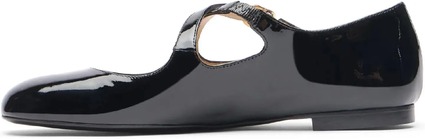 Women's Square Closed Toe Crisscross Ballet Flats Chic Patent Leather Cross Strap with Buckle Mary Jane Flat Shoes Casual Dressy Comfortable Flats for Women