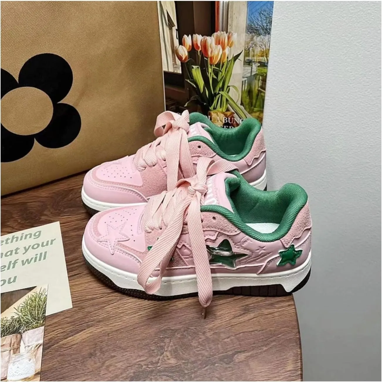 Women's Star Chunky Sneakers Y2k Aesthetic Cute Unique Comfort Casual Walking Creamy Stylish Platform Shoes for Sports