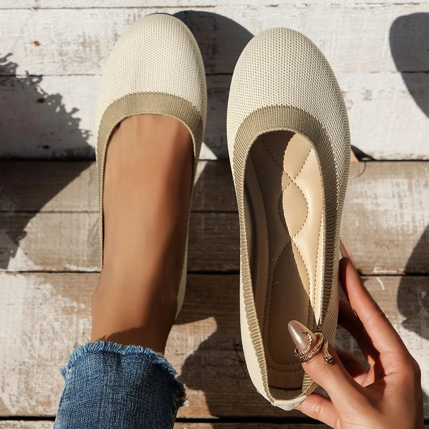 Work Flats Shoes Pointed Toe Women Flat Shoes Slip On Comfortable Walking Ballerina Cute Ballet Ladies Portable Low Wedge Loafers Ballet Flats Comfortable