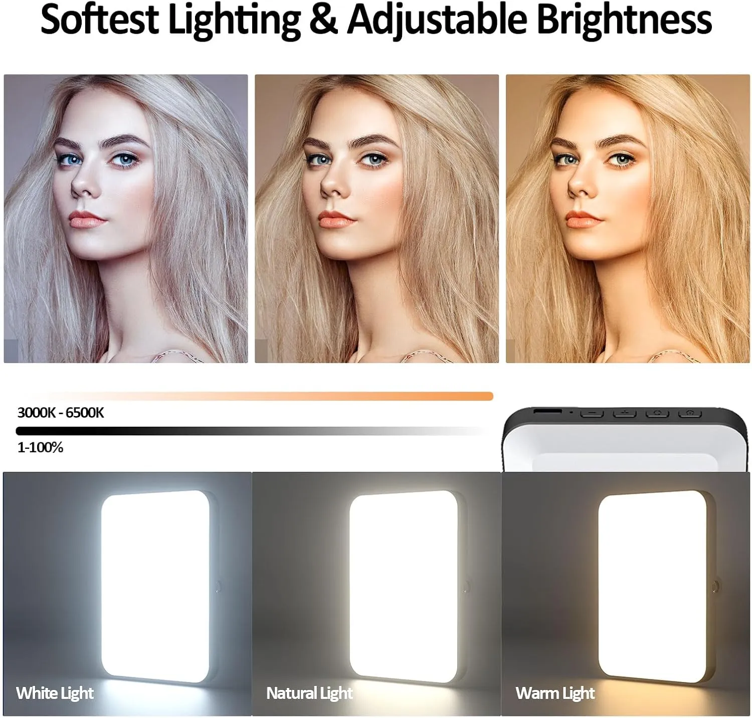 XINBAOHONG Rechargeable Selfie Light, Clip Fill Light for Phone Laptop Tablet Portable Light for Video Conference Live Streaming Zoom Call Makeup Picture (Black)
