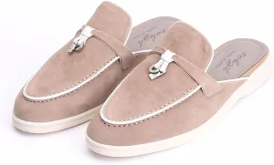 XOBZJH Designer Women's Mules Flat Heel - Suede Leather Flats with Tassel Detail, Comfortable Slip-On Backless Loafers,Casual & Work Shoes