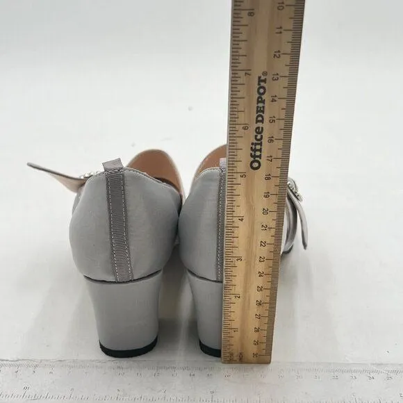 XYD Light Grey Vintage Retro Mary Jane Satin Round Toe Single Strap Buckle Pump