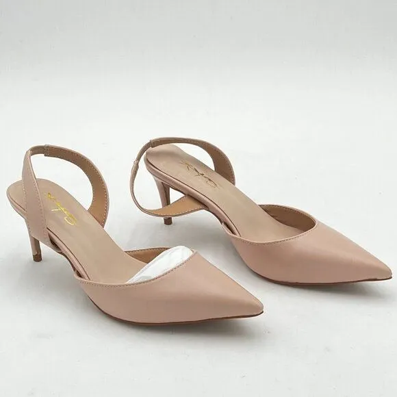 XYD Light Pink Mid Heel Slingback Pumps Pointed Toe Comfortable Dress Sandals