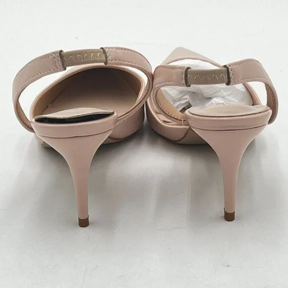 XYD Light Pink Mid Heel Slingback Pumps Pointed Toe Comfortable Dress Sandals