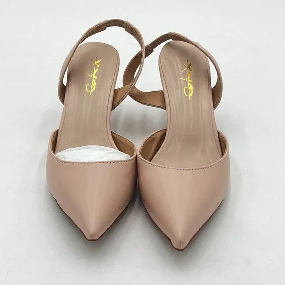 XYD Light Pink Mid Heel Slingback Pumps Pointed Toe Comfortable Dress Sandals