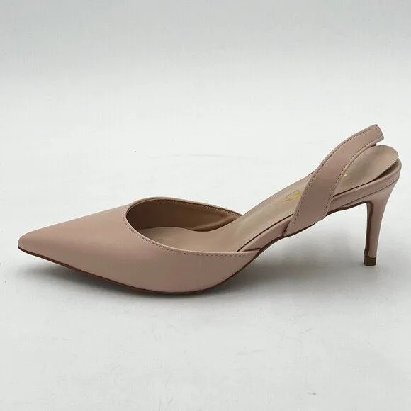 XYD Light Pink Mid Heel Slingback Pumps Pointed Toe Comfortable Dress Sandals