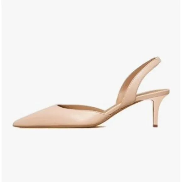 XYD Light Pink Mid Heel Slingback Pumps Pointed Toe Comfortable Dress Sandals