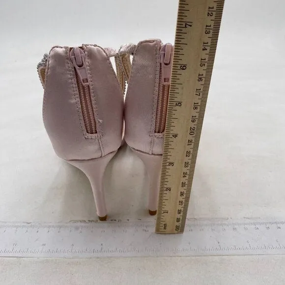 XYD Light Pink Open Toe Rhinestones Ankle Strap Sandals High Heel Bridal Shoes