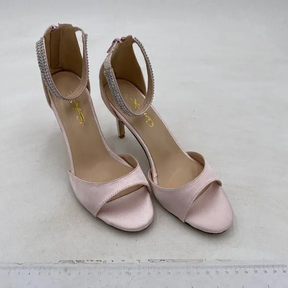 XYD Light Pink Open Toe Rhinestones Ankle Strap Sandals High Heel Bridal Shoes