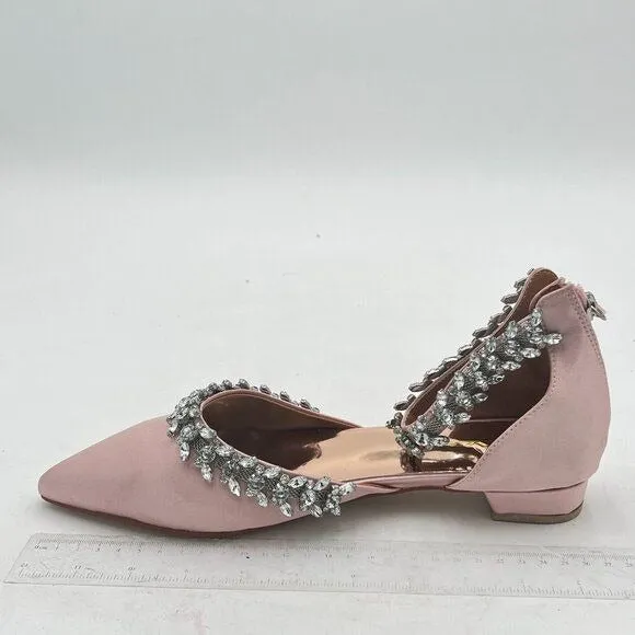 XYD Light Pink Pointed Toe D'Orsay Sparkly Ankle Strap Low Heel Wedding Sandals