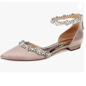 XYD Light Pink Pointed Toe D'Orsay Sparkly Ankle Strap Low Heel Wedding Sandals