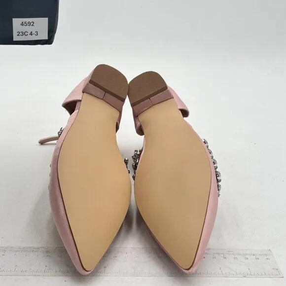XYD Light Pink Pointed Toe D'Orsay Sparkly Ankle Strap Low Heel Wedding Sandals