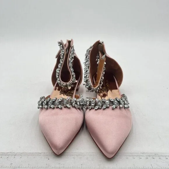 XYD Light Pink Pointed Toe D'Orsay Sparkly Ankle Strap Low Heel Wedding Sandals