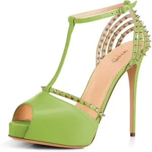 XYD Night Club Sexy Platform High Heel Stiletto Spikes Studded Peep Toe T-strap Chic Sandals Shoes for Women