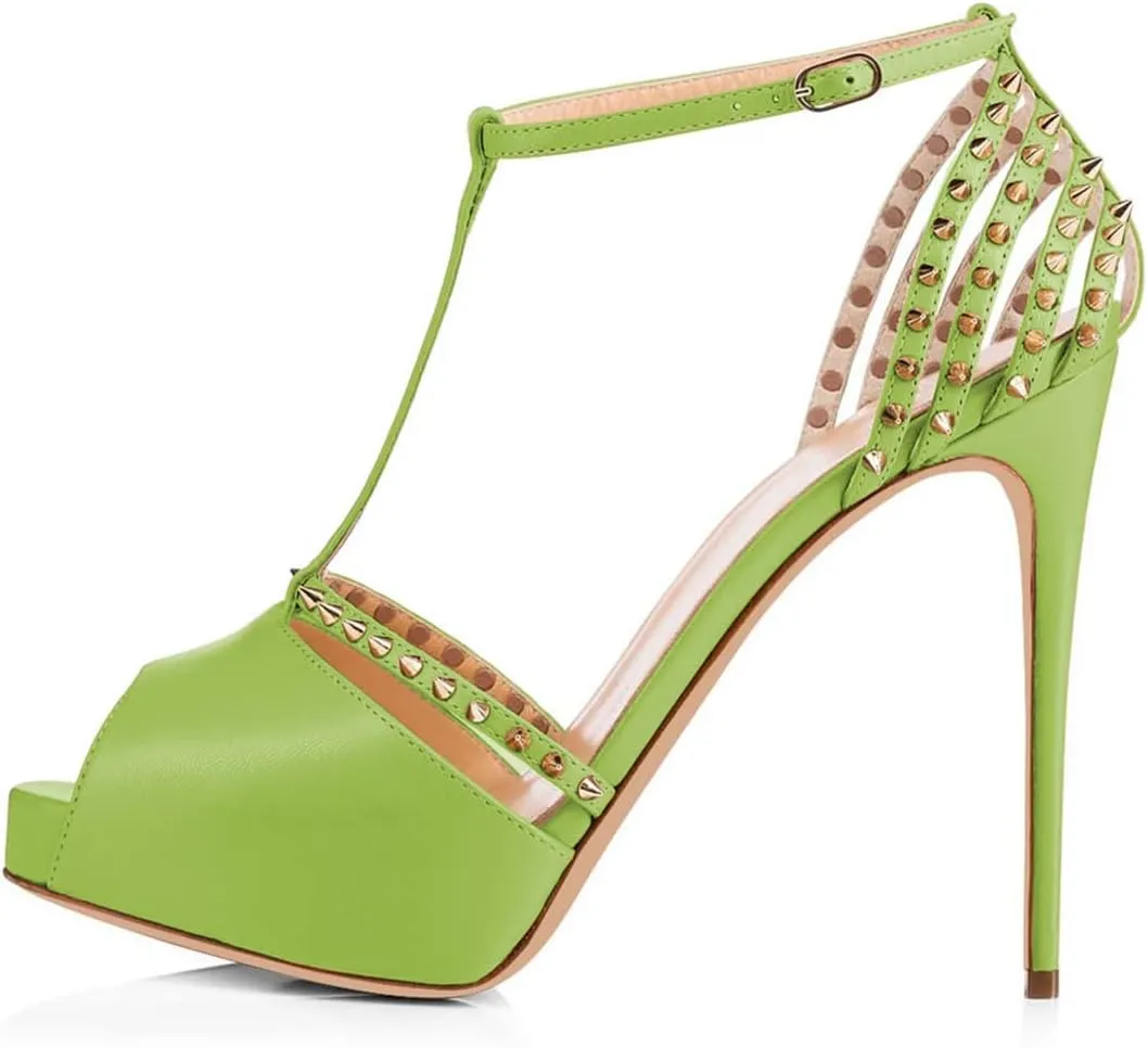 XYD Night Club Sexy Platform High Heel Stiletto Spikes Studded Peep Toe T-strap Chic Sandals Shoes for Women