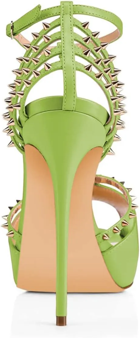 XYD Night Club Sexy Platform High Heel Stiletto Spikes Studded Peep Toe T-strap Chic Sandals Shoes for Women