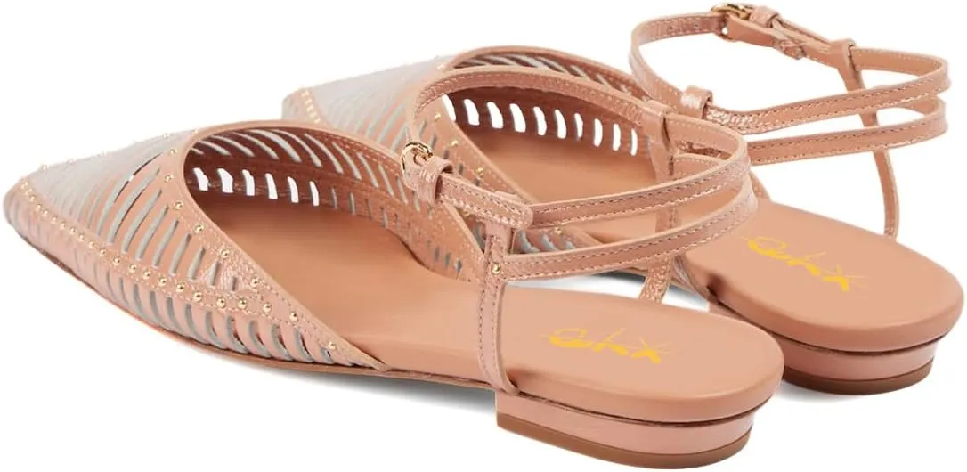 XYD Women Ankle Strappy Flats with Studs Pointed Caged Toe Roma Sandals Low Heel Chic Casual Shoes