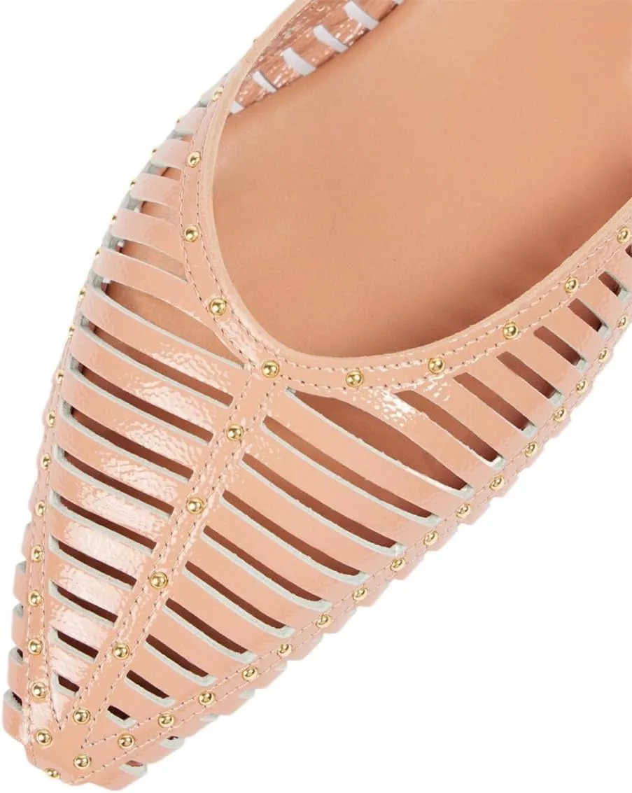 XYD Women Ankle Strappy Flats with Studs Pointed Caged Toe Roma Sandals Low Heel Chic Casual Shoes