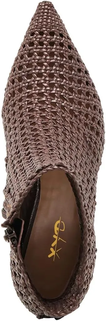 XYD Women Chic Braided Woven Ankle Boots with Zip Pointed Toe Mid Heels Cutout Event Club Shoes