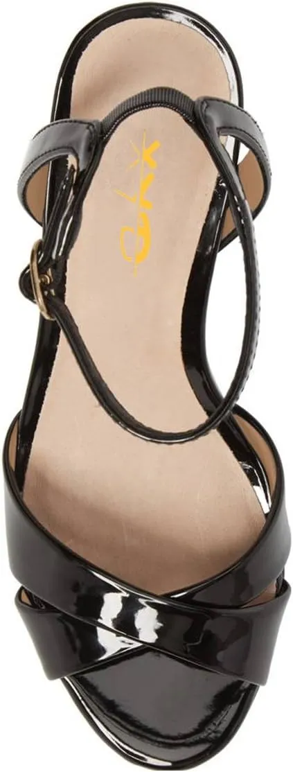 XYD Women Chic Cross Strap Slingback Ankle Strap High Heel Patent Buckle Sandal Pump Shoes