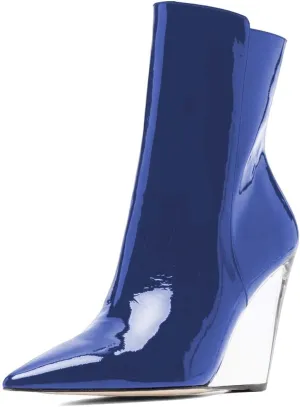 XYD Women Chic High Crystal Wedge Heel Ankle Boots Side Zip Closed Pointed Toe Short Bootie Winter Fall Outdoor Dress Shoes