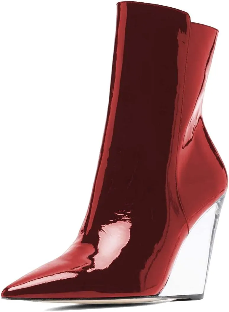 XYD Women Chic High Crystal Wedge Heel Ankle Boots Side Zip Closed Pointed Toe Short Bootie Winter Fall Outdoor Dress Shoes