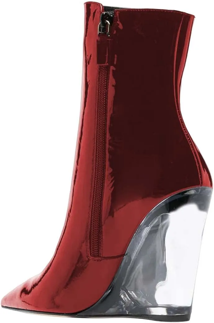 XYD Women Chic High Crystal Wedge Heel Ankle Boots Side Zip Closed Pointed Toe Short Bootie Winter Fall Outdoor Dress Shoes