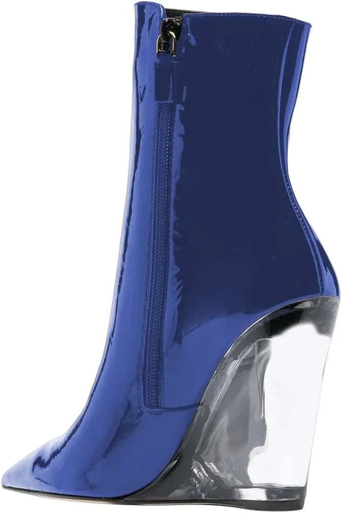 XYD Women Chic High Crystal Wedge Heel Ankle Boots Side Zip Closed Pointed Toe Short Bootie Winter Fall Outdoor Dress Shoes
