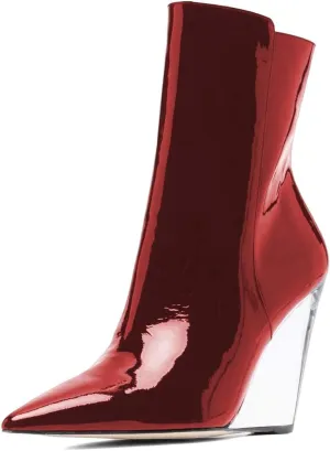 XYD Women Chic High Crystal Wedge Heel Ankle Boots Side Zip Closed Pointed Toe Short Bootie Winter Fall Outdoor Dress Shoes