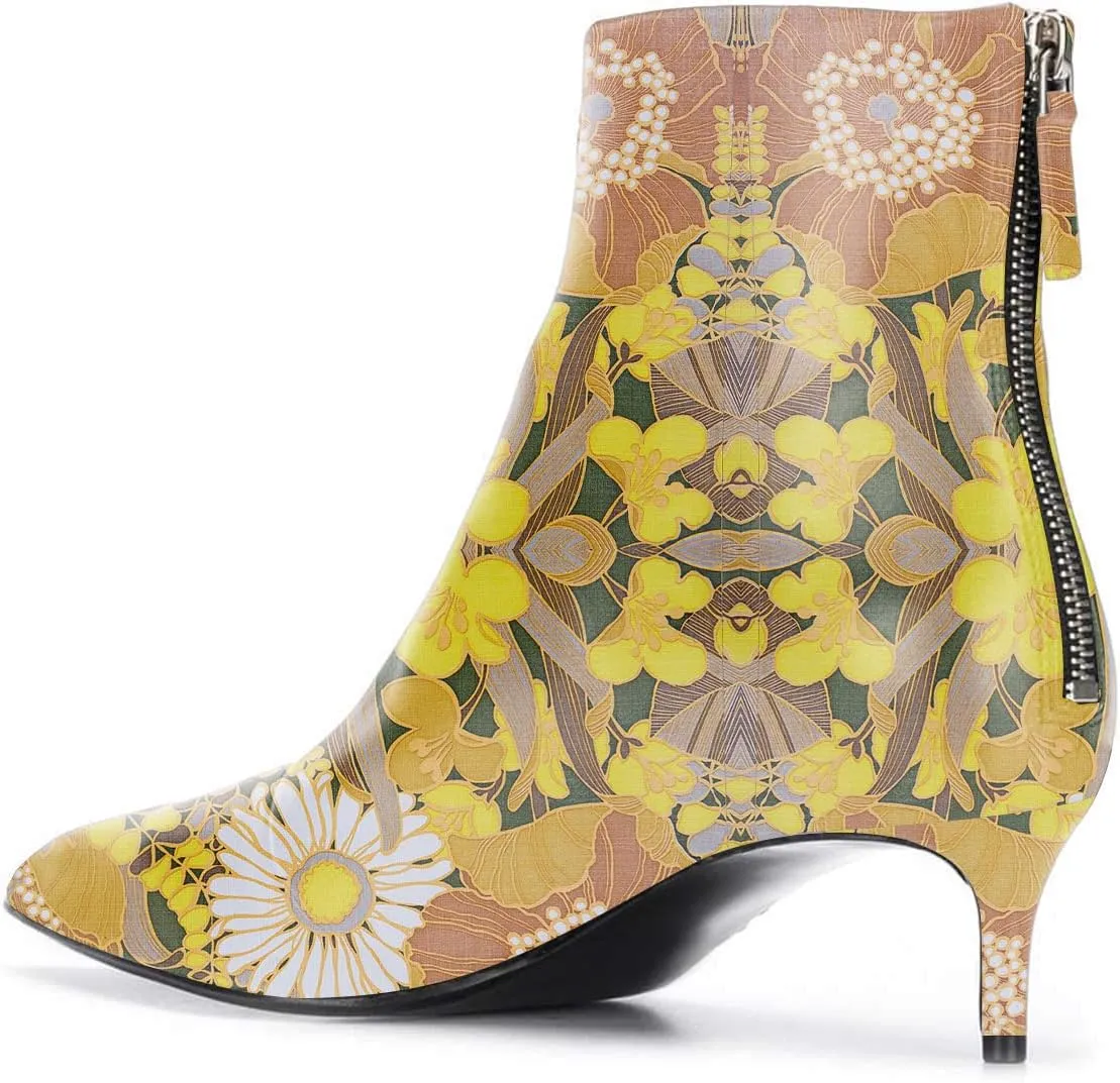 XYD Women Chic Kitten Heel Ankle Boots Dual Zip-up Pointed Closed Toe Low Heel Short Booties Comfy Dress Shoes