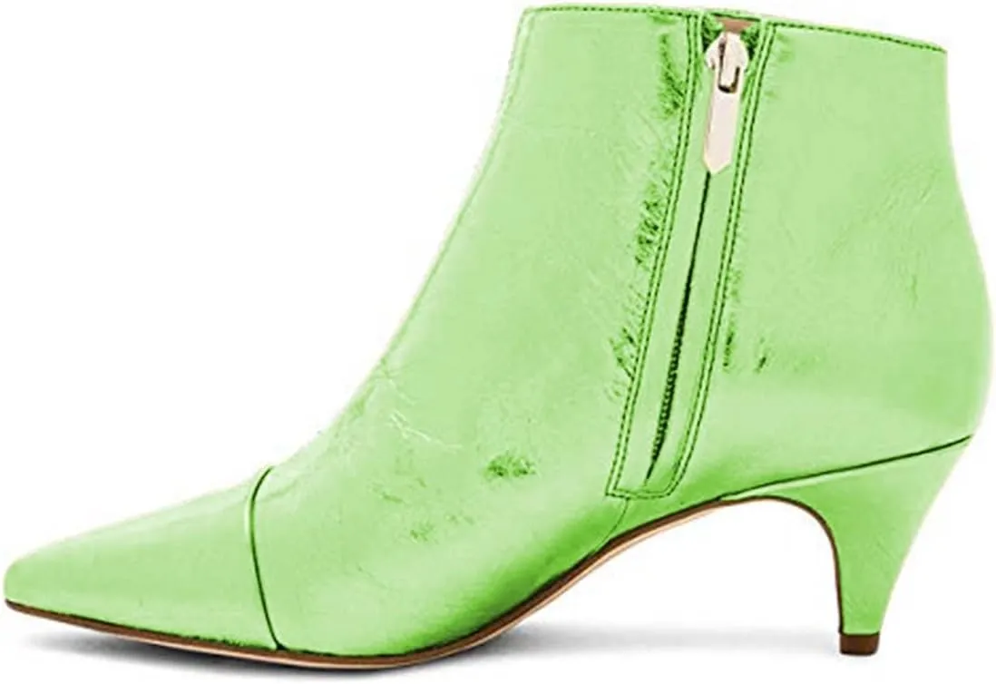 XYD Women Chic Low Kitten Heels Ankle Boots with Side Crystal Bowknot Pointed Cap Toe Zip Up Dress Booties Shoes