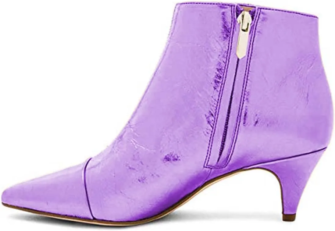 XYD Women Chic Low Kitten Heels Ankle Boots with Side Crystal Bowknot Pointed Cap Toe Zip Up Dress Booties Shoes