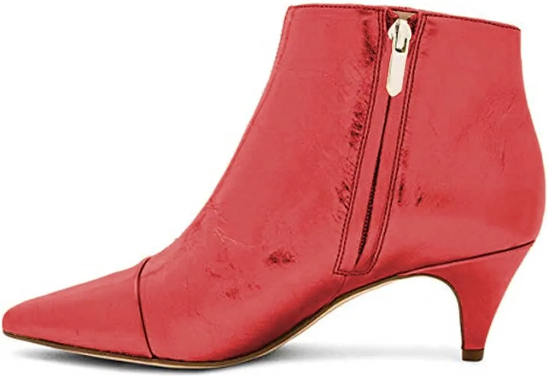 XYD Women Chic Low Kitten Heels Ankle Boots with Side Crystal Bowknot Pointed Cap Toe Zip Up Dress Booties Shoes