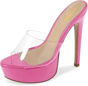 XYD Women Chic Platform Slide Mules Stiletto High Heel Peep Toe Sandals Transparent Summer Wedding Party Dancing Shoes