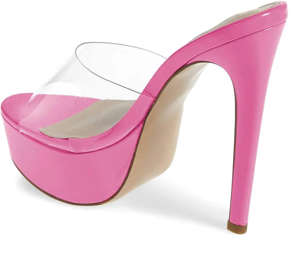 XYD Women Chic Platform Slide Mules Stiletto High Heel Peep Toe Sandals Transparent Summer Wedding Party Dancing Shoes