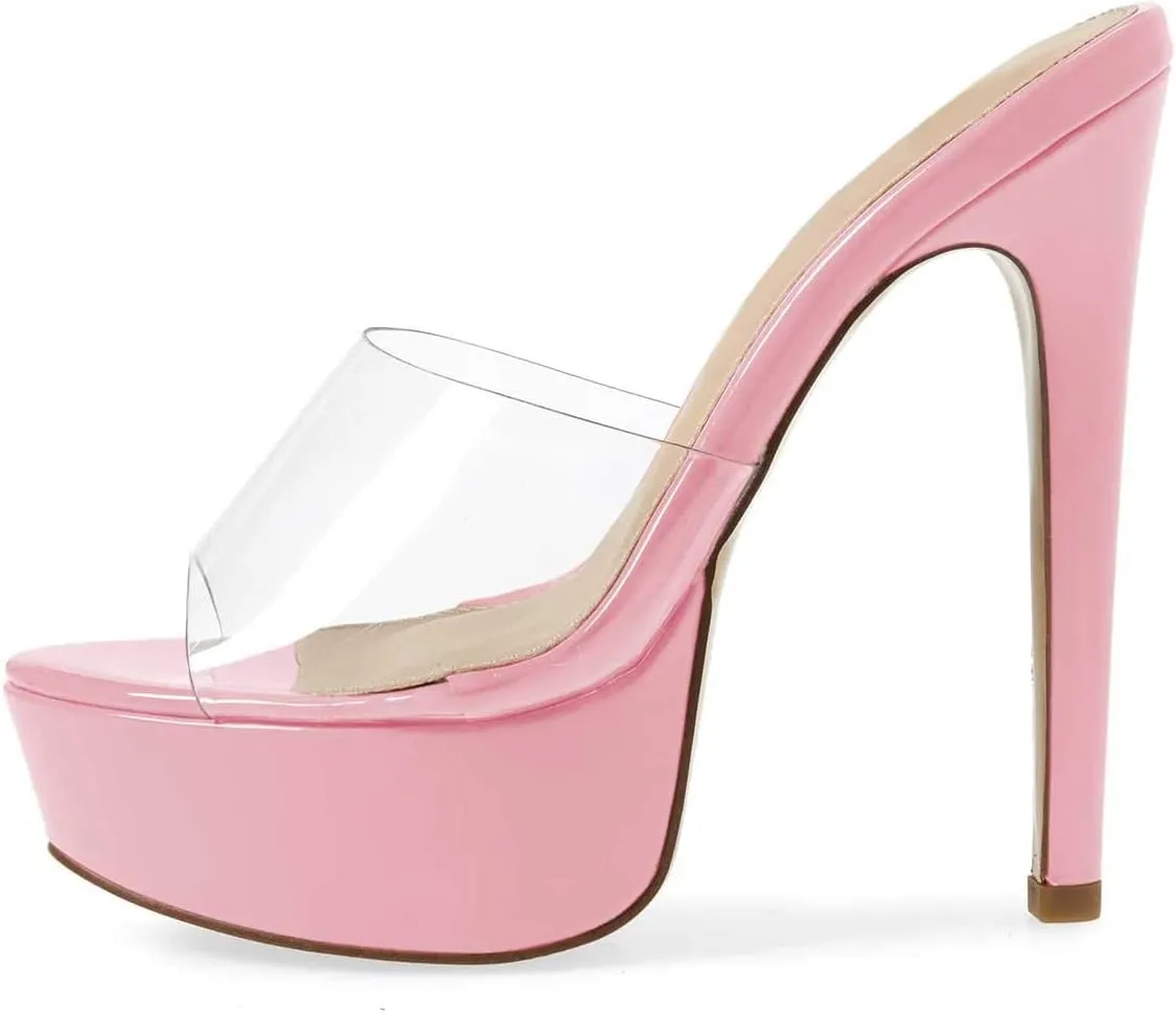 XYD Women Chic Platform Slide Mules Stiletto High Heel Peep Toe Sandals Transparent Summer Wedding Party Dancing Shoes