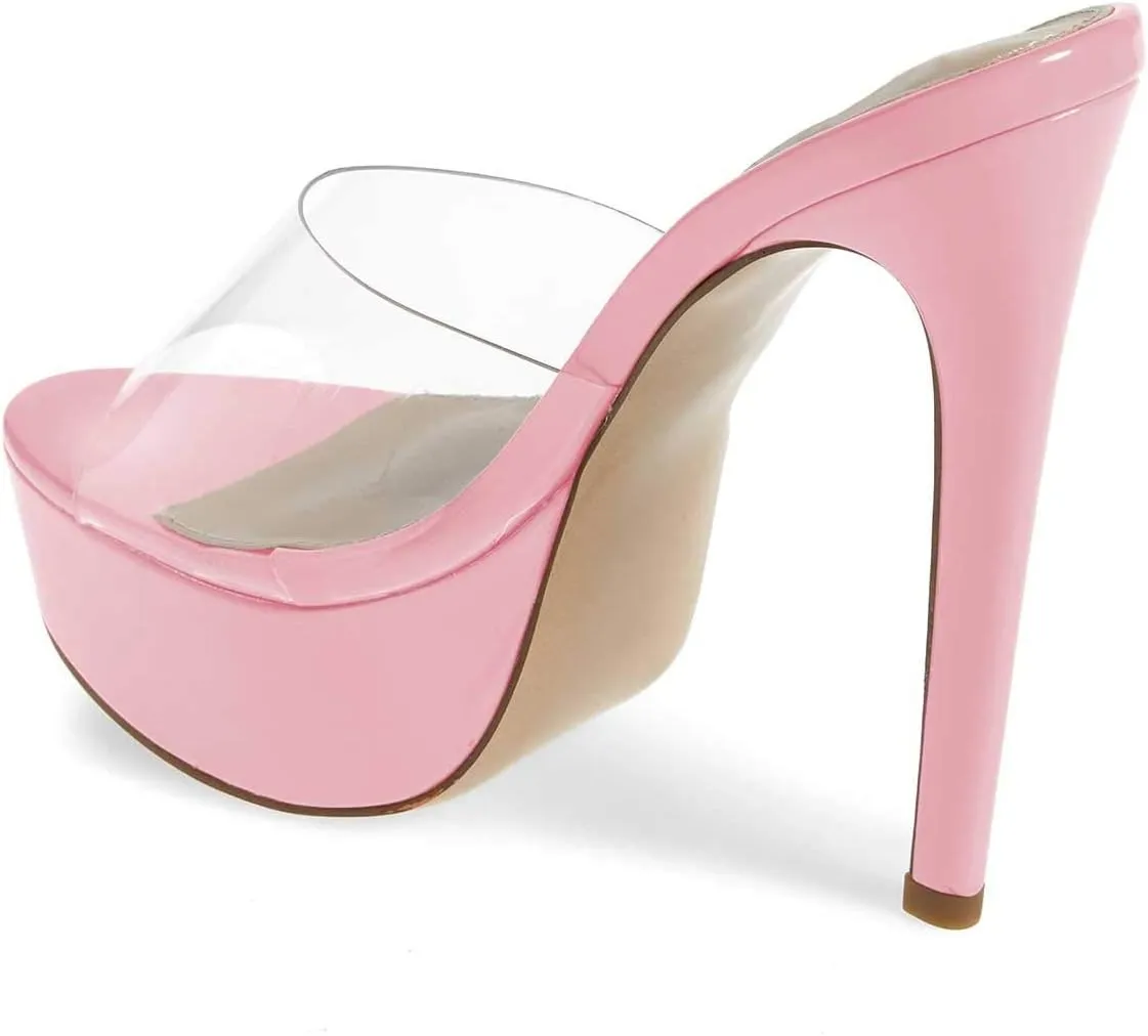 XYD Women Chic Platform Slide Mules Stiletto High Heel Peep Toe Sandals Transparent Summer Wedding Party Dancing Shoes