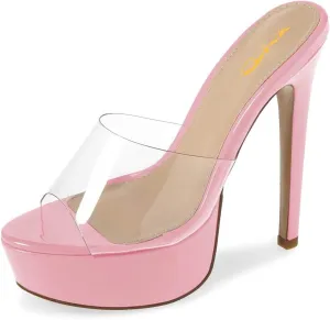 XYD Women Chic Platform Slide Mules Stiletto High Heel Peep Toe Sandals Transparent Summer Wedding Party Dancing Shoes