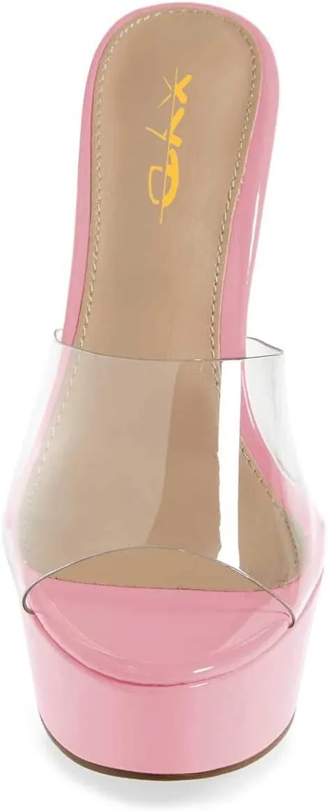 XYD Women Chic Platform Slide Mules Stiletto High Heel Peep Toe Sandals Transparent Summer Wedding Party Dancing Shoes