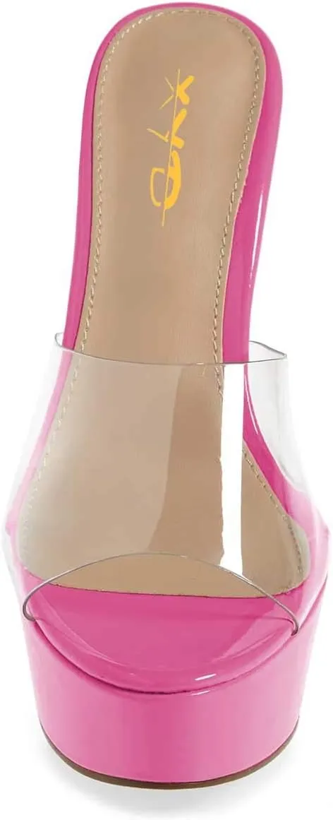 XYD Women Chic Platform Slide Mules Stiletto High Heel Peep Toe Sandals Transparent Summer Wedding Party Dancing Shoes