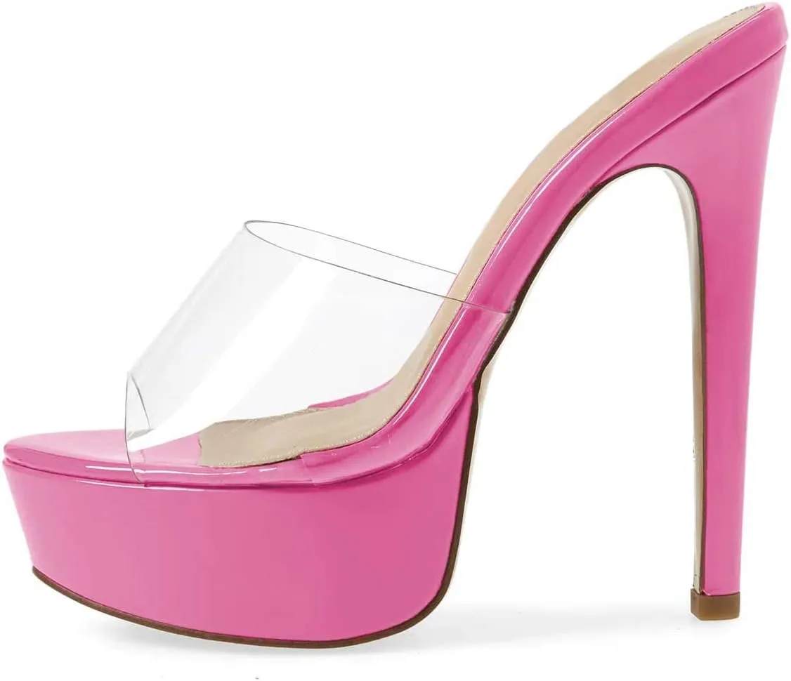 XYD Women Chic Platform Slide Mules Stiletto High Heel Peep Toe Sandals Transparent Summer Wedding Party Dancing Shoes