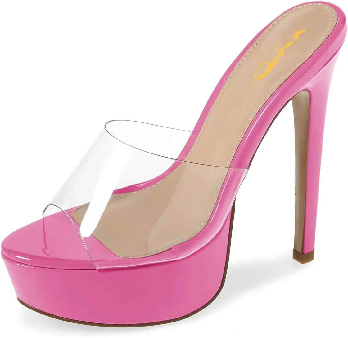 XYD Women Chic Platform Slide Mules Stiletto High Heel Peep Toe Sandals Transparent Summer Wedding Party Dancing Shoes