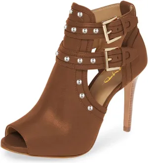 XYD Women Chic Studs Peep Toe Ankle Bootie High Heel Pumps Buckled Double Straps Cutout Fashion Party Shoes