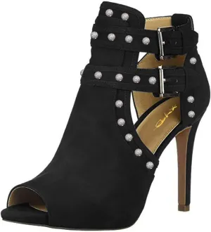 XYD Women Chic Studs Peep Toe Ankle Bootie High Heel Pumps Buckled Double Straps Cutout Fashion Party Shoes