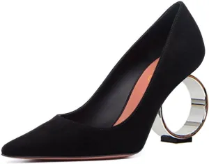 XYD Women Metal Circular High Heel Closed Pointed Toe Pumps Slip-on Office Formal Party Chic Shoes