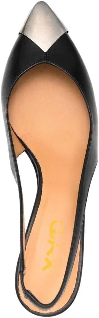 XYD Women Slingback Heel Pumps Pointed Closed Toe Low Heels Sandals Metallic Tiptoe Slip On Ankle Strap Chic Office Evening Shoes