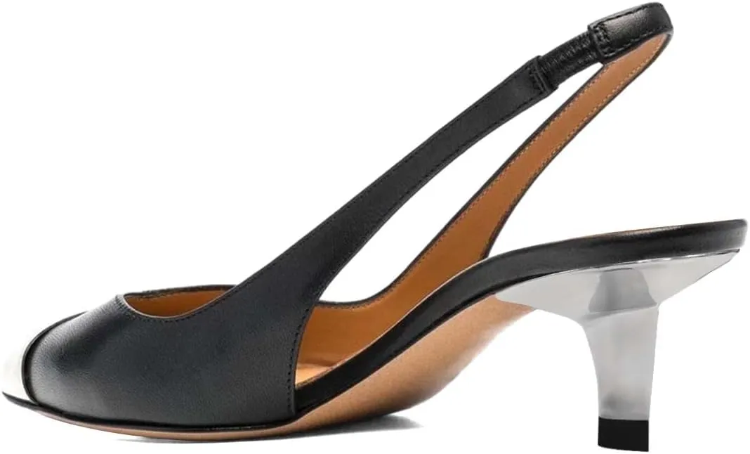XYD Women Slingback Heel Pumps Pointed Closed Toe Low Heels Sandals Metallic Tiptoe Slip On Ankle Strap Chic Office Evening Shoes